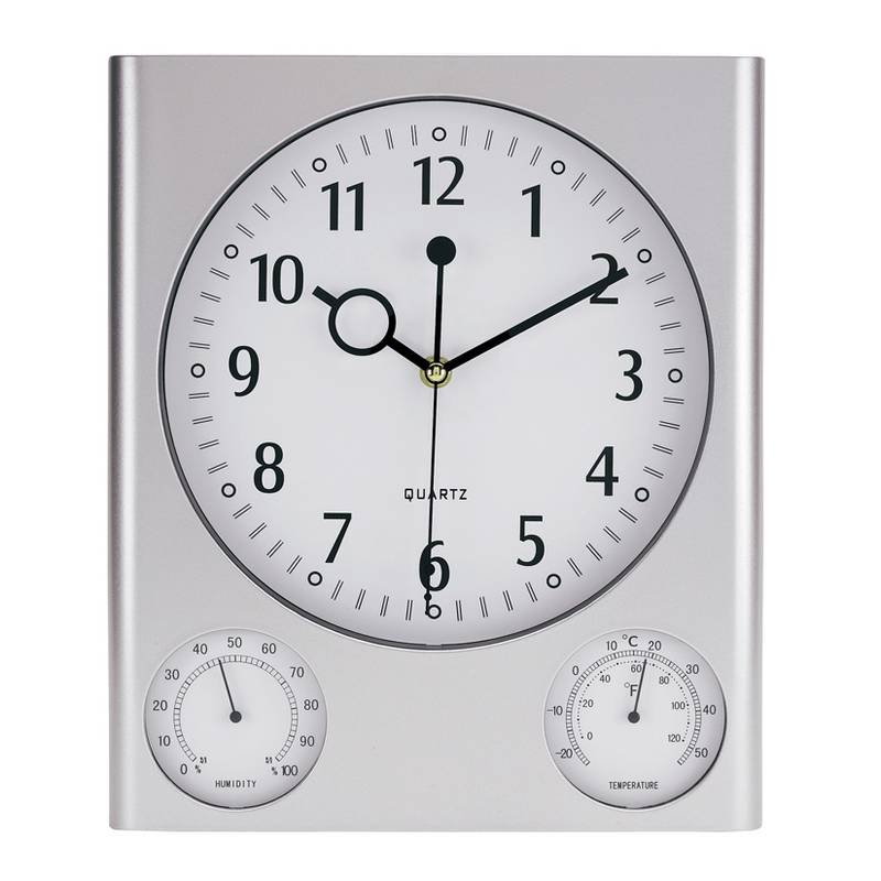 Plastové nástěnné hodiny, teploměr, vlhkoměr / Turm /, stříbrná